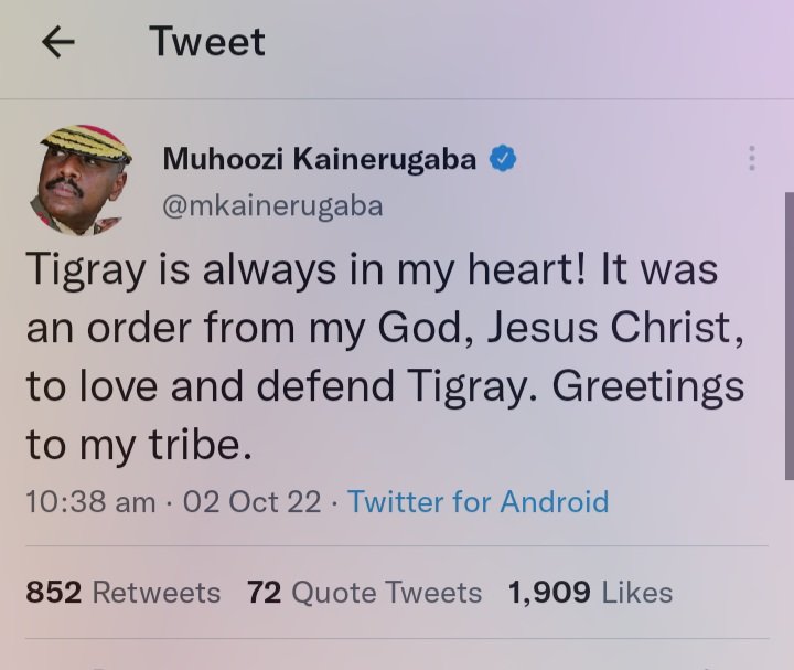 Sultan_Abagissa's tweet photo. የዩጋንዳ የምድር ኃይል ዋና አዛዥና የፕሬዚዳንት ዩዌሪ ሙሴቬኒ የልዩ ዘመቻ ከፍተኛ አማካሪ ሌተናል ጀነራል ሙሆዚ ኪኑሩጋባ በቅርቡ ኢትዮጵያን ጎብኝቶ ነበር ፣ ዛሬ ይህችን ትዊት አድርጔል። #DisarmTPLF https://t.co/WvHgwMOkEC