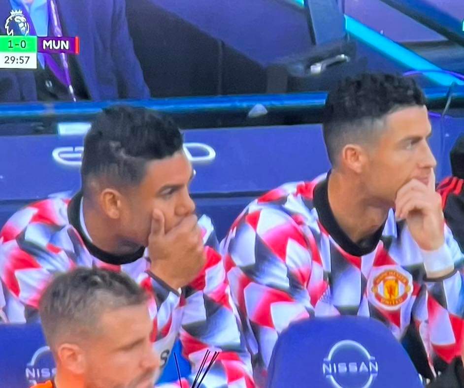 __iam_here's tweet photo. Convinced Casemiro only got signed so Ronaldo has someone to talk to on the bench.😭😭 https://t.co/5mPX08CW3o