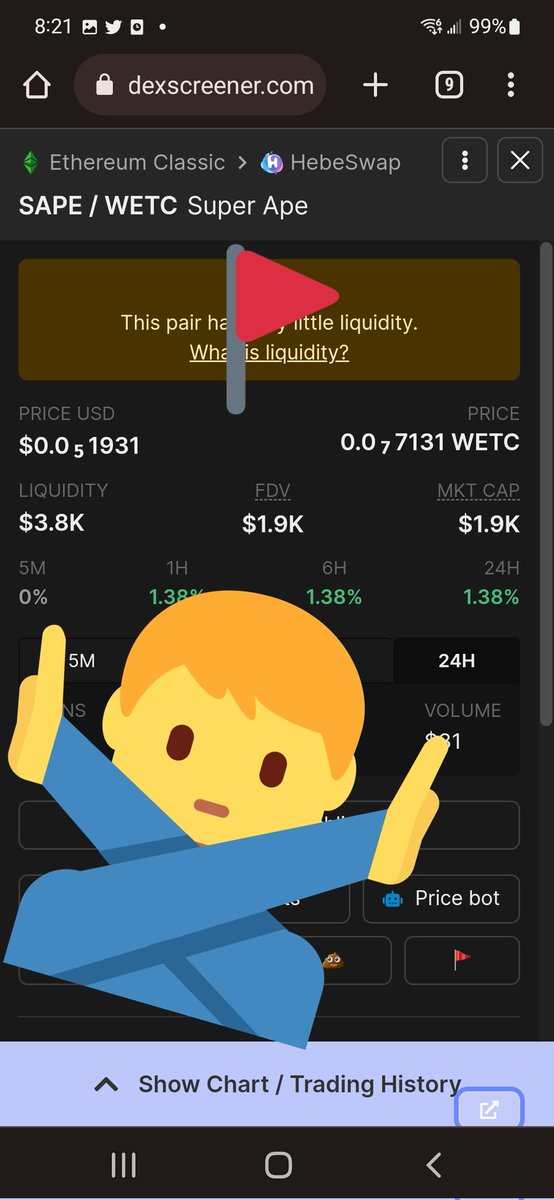 thatonedegenguy's tweet photo. โ๏ธโ๏ธ๐ฉ๐ฉโ๏ธโ๏ธ
DO NOT BUY $SAPE
YET ANOTHER COPY AND PASTE
CANCEL SELL FUNCTION
GET A LIFE SCAMMERS
#nomorescams
#Scumhunters
#ETCARMY https://t.co/vQB6cjcnrH