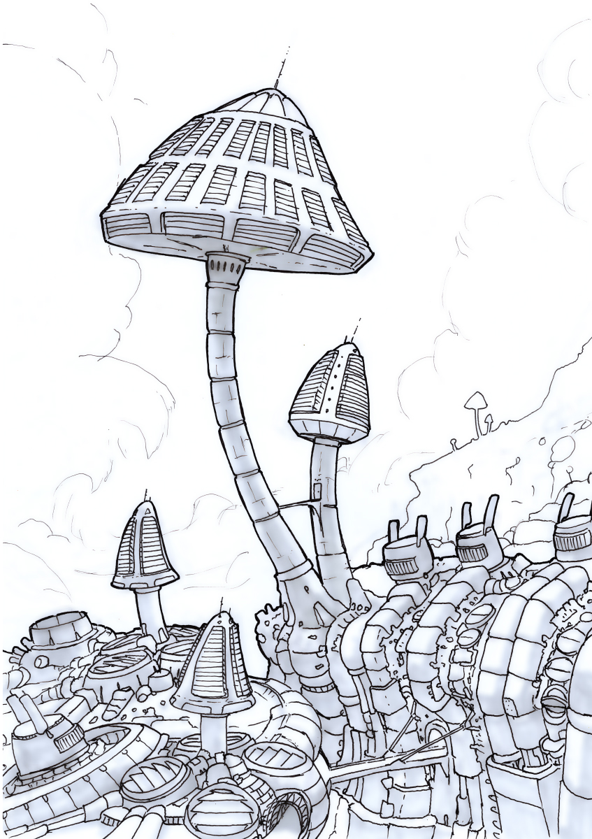 #inktober day1 (Mushrooms)

"The solar collection towers of the gas processing facilities on Titan always reminded me of mushrooms. Form follows function I guess."

Ink on A4 paper.