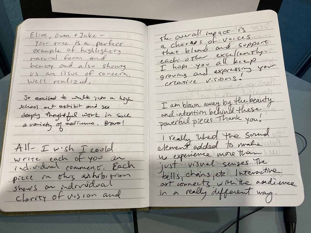 mariljones's tweet photo. #DLBoston attendees were welcomed by this student art exhibition @ Westwood HS! Folks left messages for the student artists in the guestbook. #deeperlearning https://t.co/TsRm808aJ8