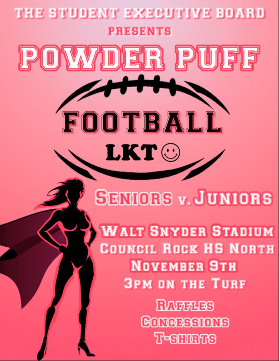 ATTENTION JUNIORS AND SENIORS!🚨 POWDER PUFF IS COMING UP! Signup with the link down below or the one in our Instagram bio!

docs.google.com/forms/d/1V373w…