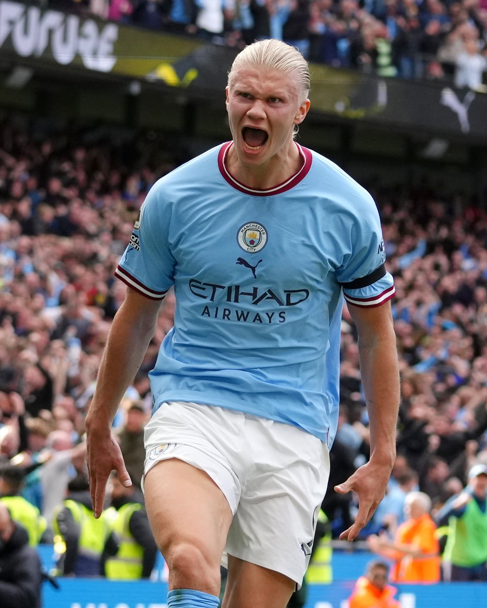 ESPNFC's tweet photo. ERLING HAALAND HAS THREE HAT TRICKS IN HIS LAST THREE PL GAMES AT THE ETIHAD 🤯🤯🤯 https://t.co/nWkYY8b7Di