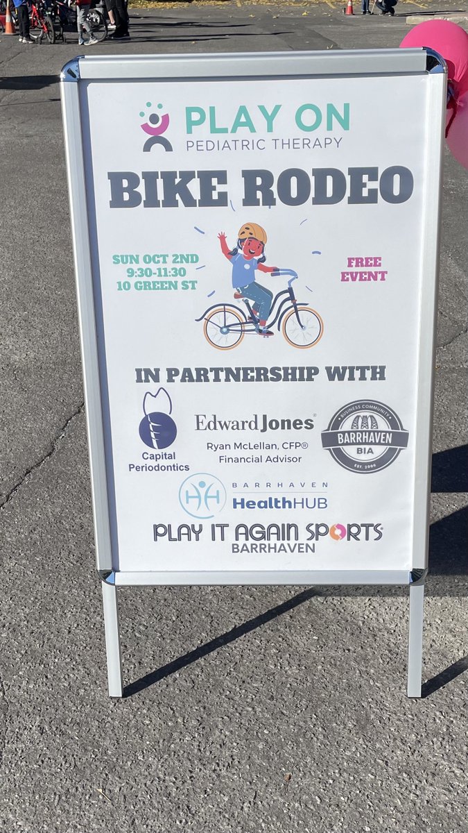 It's a beautiful morning for a Bike Rodeo!  A great FREE event to bring your kids &amp; make sure they are ready for safe cycling! Helmet fitting, bike safety checks &amp; more! Thanks to Play On Pediatric Therapy for hosting at 10 Green Street in #Barrhaven!  They're open til 11:30 am!