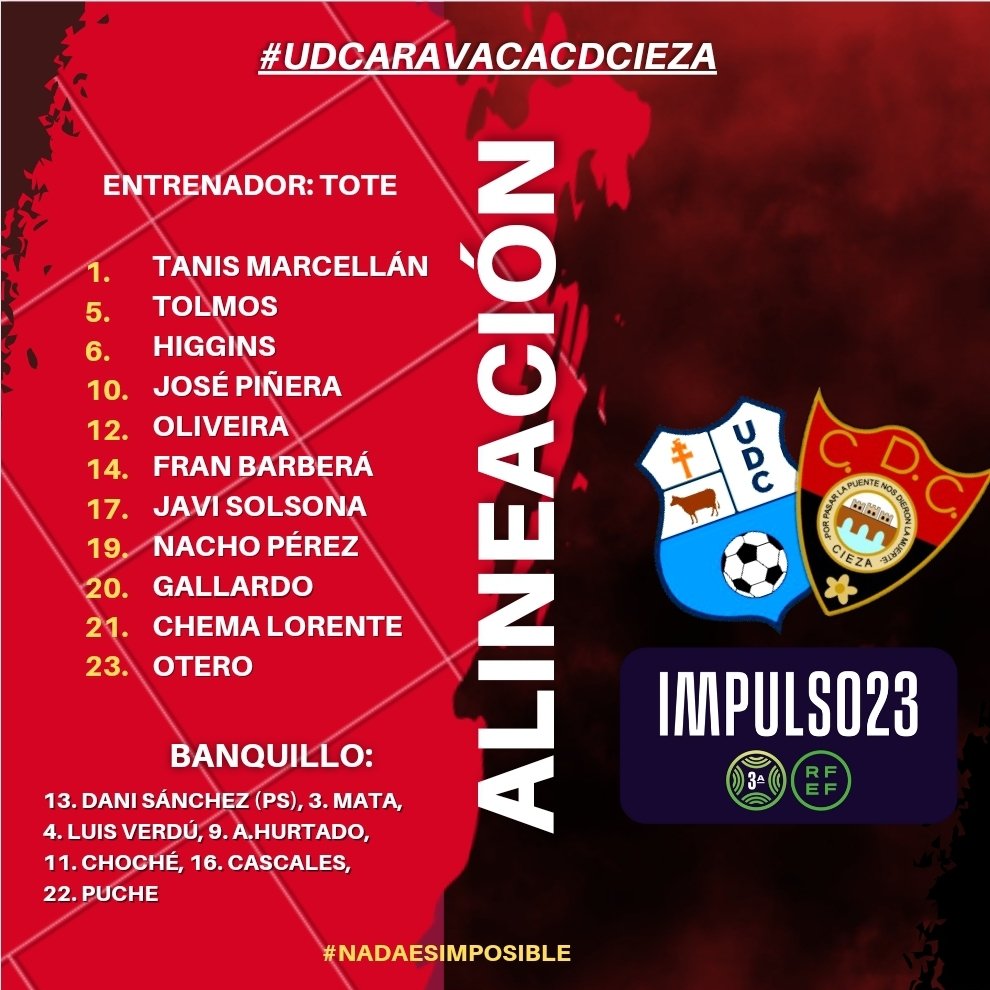 ALINEACIÓN | 🔴1️⃣1️⃣⚫️

Hoy salimos con...

#UDCaravacaCDCieza
#NadaEsImposible