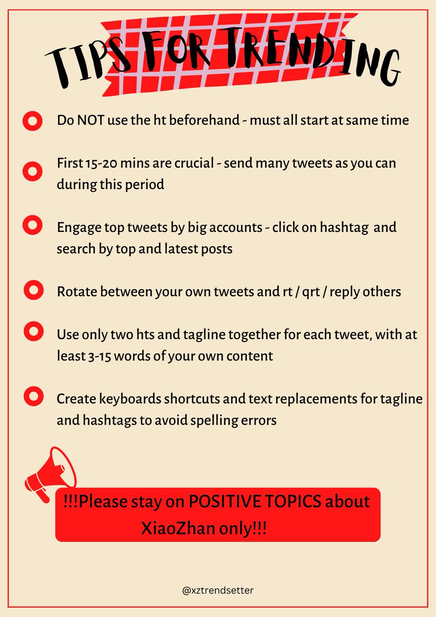 TRENDING TIPS 1005-2022

Hi everyone! 
Be ready for Xiao Zhan's birthday twitter party, please see the tips and guidelines for trending 💕 
#XiaoZhan
#XiaoZhanBirthdayCountdown #Xiaozhan31stBirthday