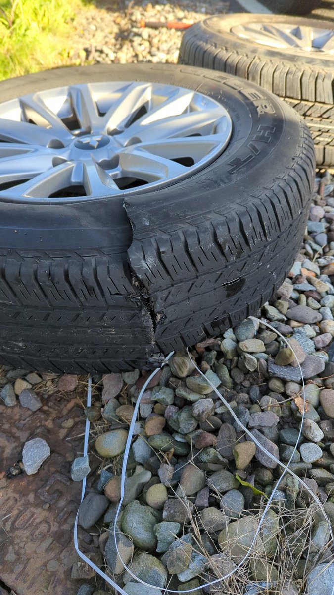 So this happened at 70mph on a wet motorway yesterday. <a href="/Bridgestone/">Bridgestone</a> burst rim to rim, not even that worn 🤦

Luckily nobody was hurt