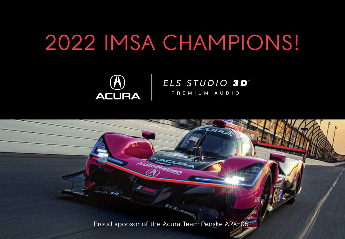 ELSPremiumAudio's tweet photo. 2022 IMSA Champions! Thanks to Tom Blomqvist, Oliver Jarvis, and Helio Castroneves for the wild ride and the 2022 DPi IMSA Driver Championship. Congrats to Meyer Shank Racing and @Acura! #imsa #acura #elsstudio https://t.co/szAHyEmfwW