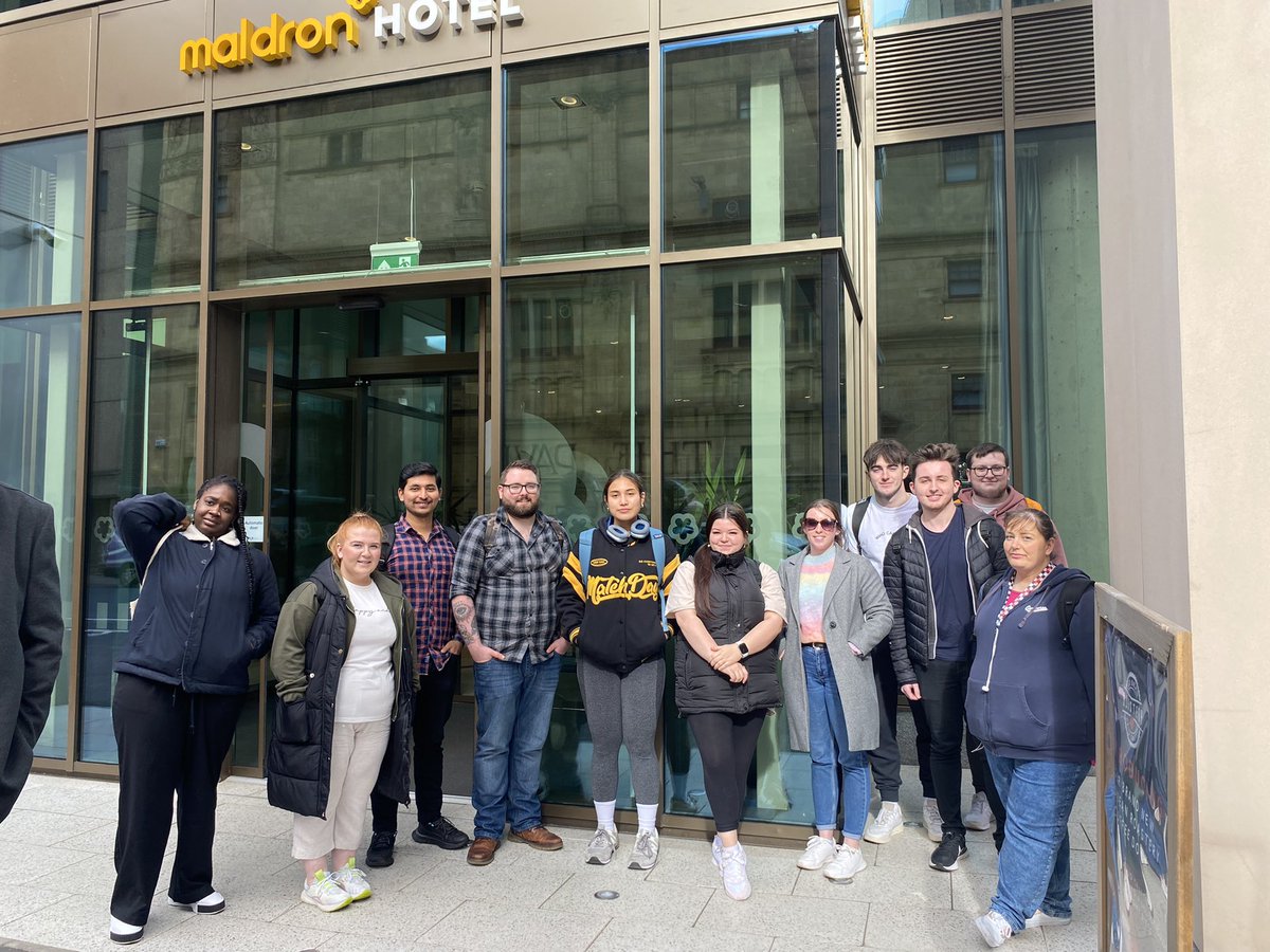 gailmmiller's tweet photo. Hospitality students (2nd yr) on industry visits to learn about current trends &amp; see first class operational teams #Hospitality #hospitalitytrends #glasgowstudents #cogc  @CofGCollege 
Thanks to @MaldronHotels @NovelStudent @Bridleworks @Dalatahotels https://t.co/e8bdL1lkwx