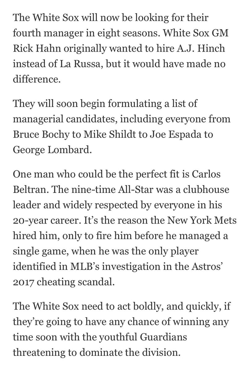 The #WhiteSox actually doing a managerial search? They weren’t going to do one last time either. That job was earmarked for AJ Hinch. Just a wild franchise.