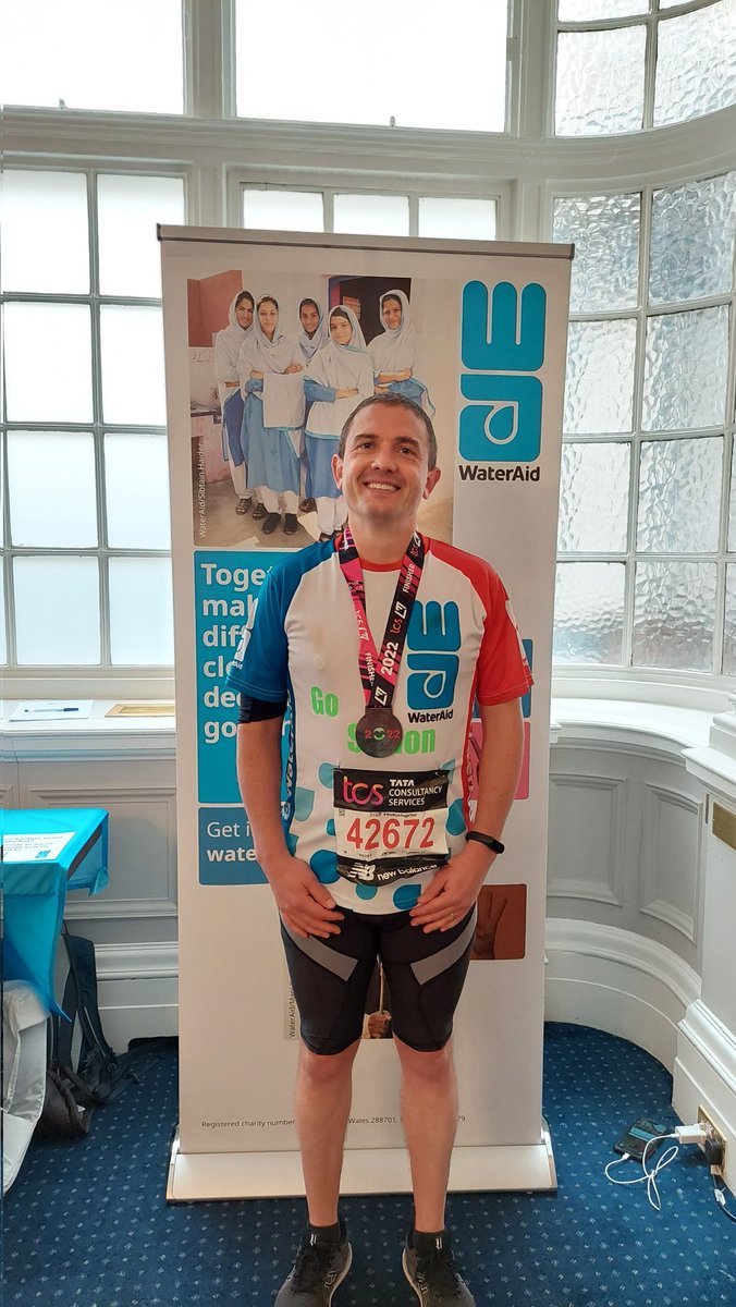 WaterAidUK's tweet photo. Medals and smiles all round as our runners start to arrive at our post race reception 😃
#LondonMarathon #TeamWaterAid https://t.co/28nhMTqiMP