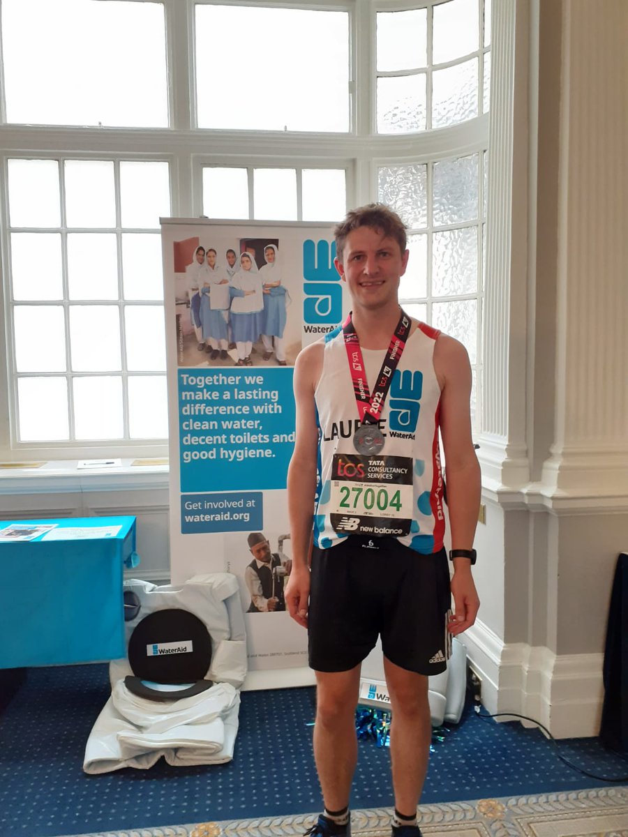 WaterAidUK's tweet photo. Medals and smiles all round as our runners start to arrive at our post race reception 😃
#LondonMarathon #TeamWaterAid https://t.co/28nhMTqiMP