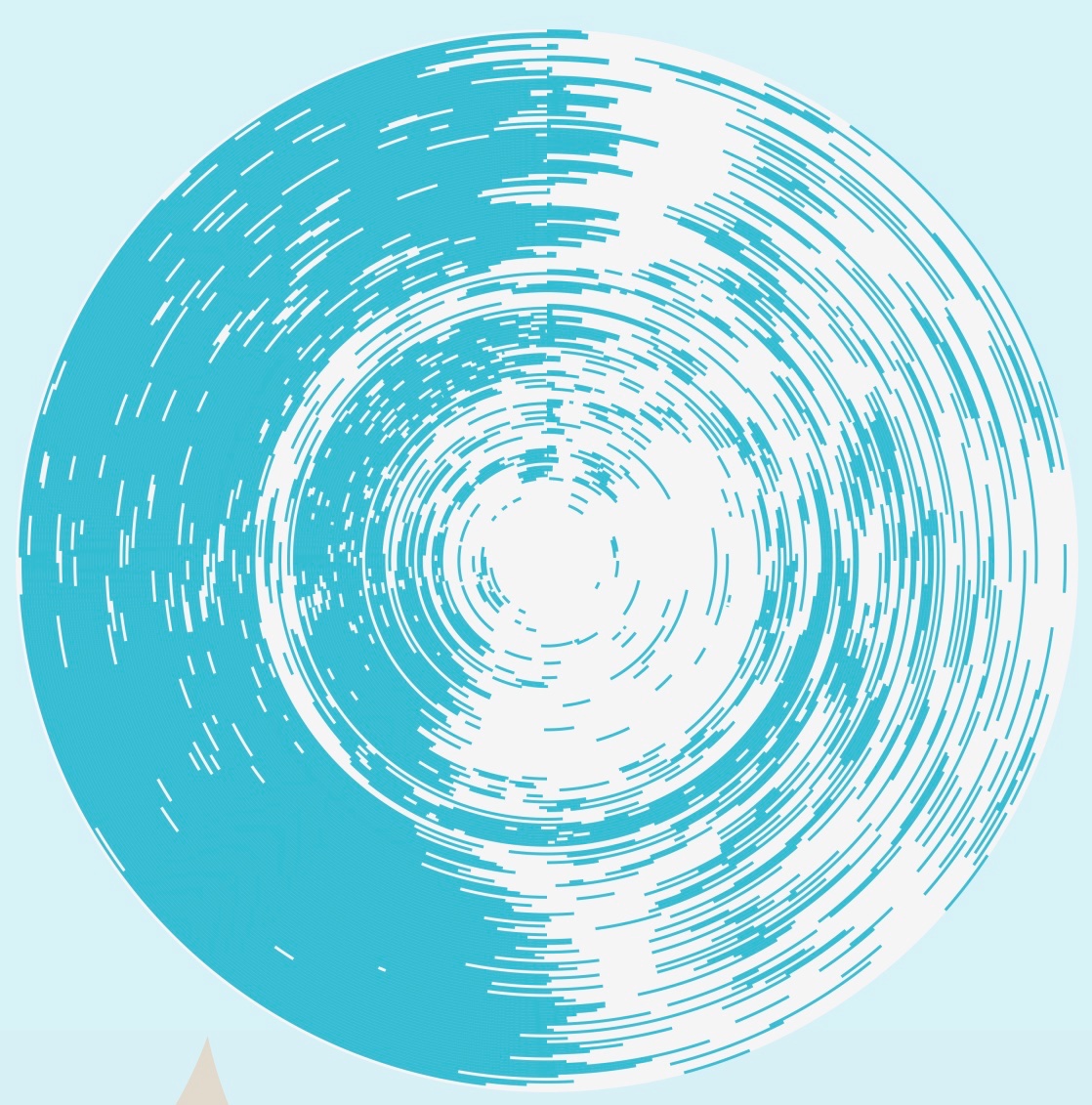 This is my daughter’s sleep chart for the last 6 months. Blue is asleep; white is awake. Time runs clockwise, inside to out.

Can you spot where we took her on a trip 8 timezones away?