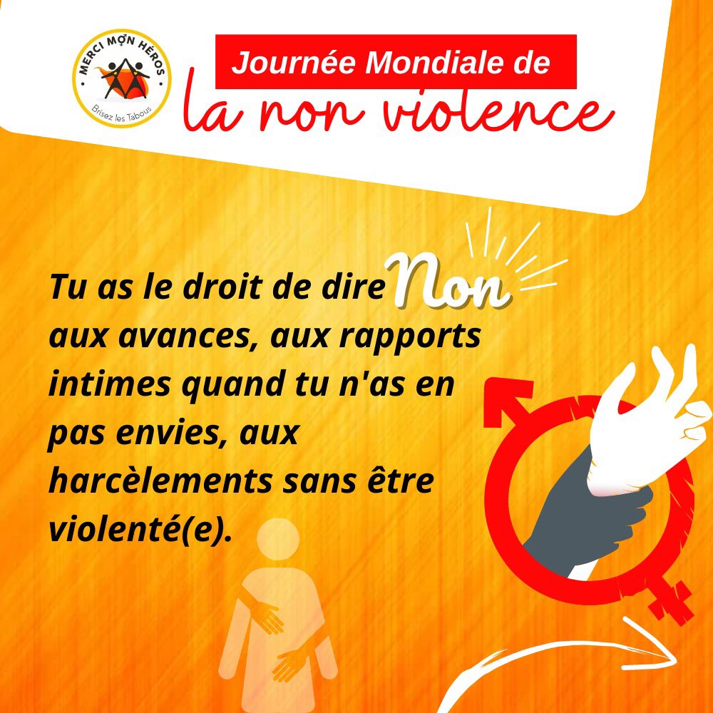 Tu as le droit de dire non aux avances, aux rapports intimes quand tu n'as en pas envies, aux harcèlements sans être violenté(e).
#MerciMonHeros #BrisezLesTabous