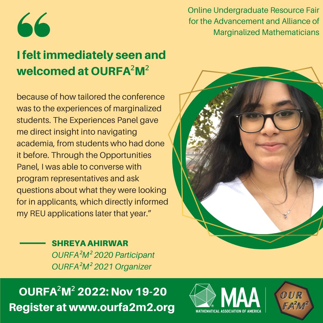 ourfa2m2's tweet photo. Shreya Ahirwar on the value of @ourfa2m2 #math #mathcommunity #NSFfunded #REUProgram #UndergraduateResearch https://t.co/EiRO0eC5Ai