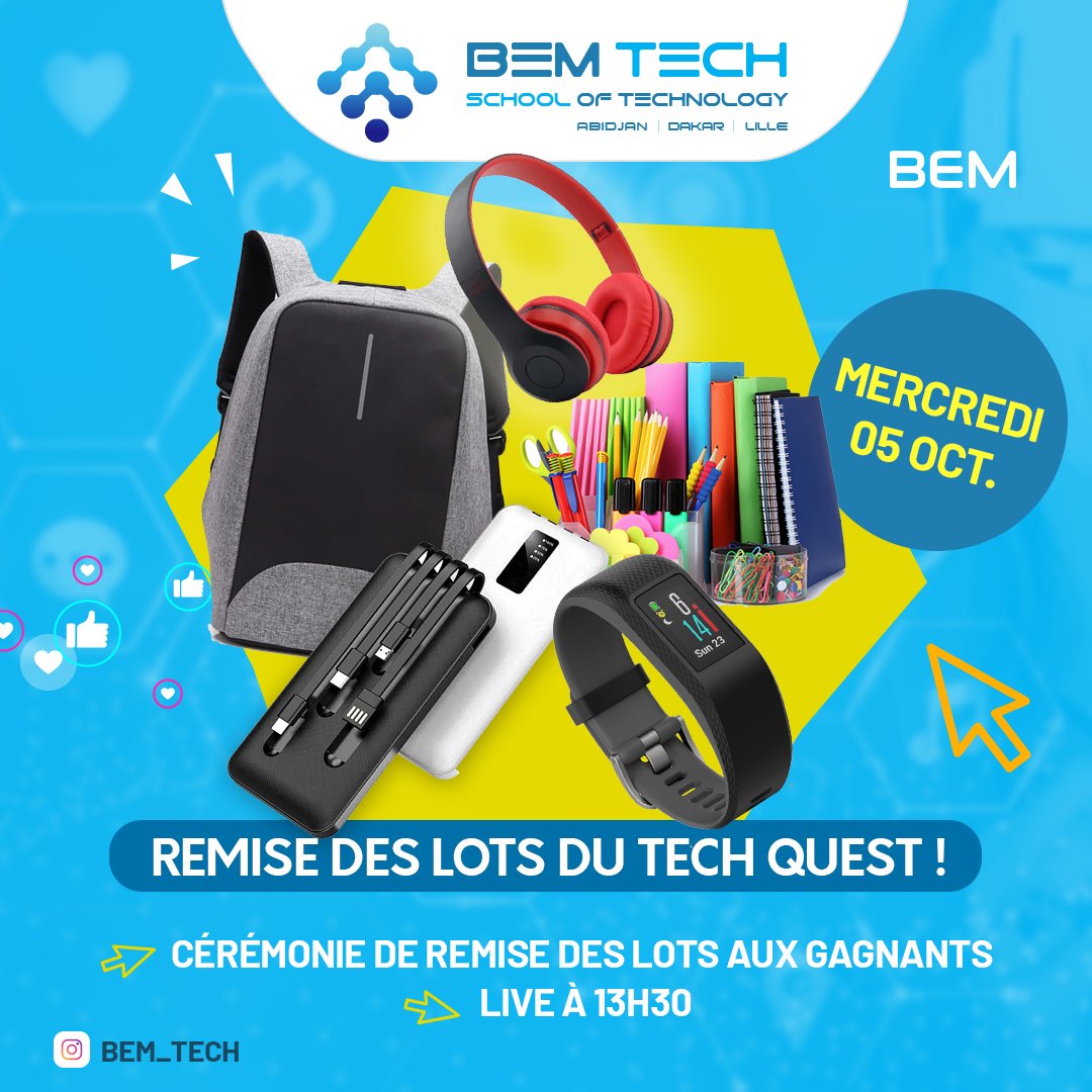 BEM TECH (@bemtech_) on Twitter photo ✨️Plus qu'une journée de jeu. On clôt lundi 03 octobre à minuit! RDV sur notre page Instagram <a href="/bem_tech/">BEM Technologies</a> Tentez votre chance 😉.
#BEMTECH #jeuconcours #stem #TECHNOLOGIE #africa #studyinsenegal #etudes #senegal #Informatique #formation #sciences #bemdakar ✨️Plus qu'une journée de jeu. On clôt lundi 03 octobre à minuit! RDV sur notre page Instagram <a href="/bem_tech/">BEM Technologies</a> Tentez votre chance 😉.
#BEMTECH #jeuconcours #stem #TECHNOLOGIE #africa #studyinsenegal #etudes #senegal #Informatique #formation #sciences #bemdakar