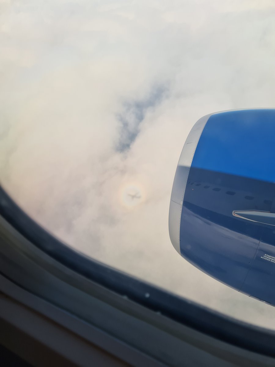 I saw my first 'Pilot's Glory' whilst flying over Alaska. It's an optical phenomenon NOT created by the shadow of the plane, but it can appear concurrently and in the same place as one. The 'plane' got progessively bigger until it was huge! #pilotsglory #timegenieva