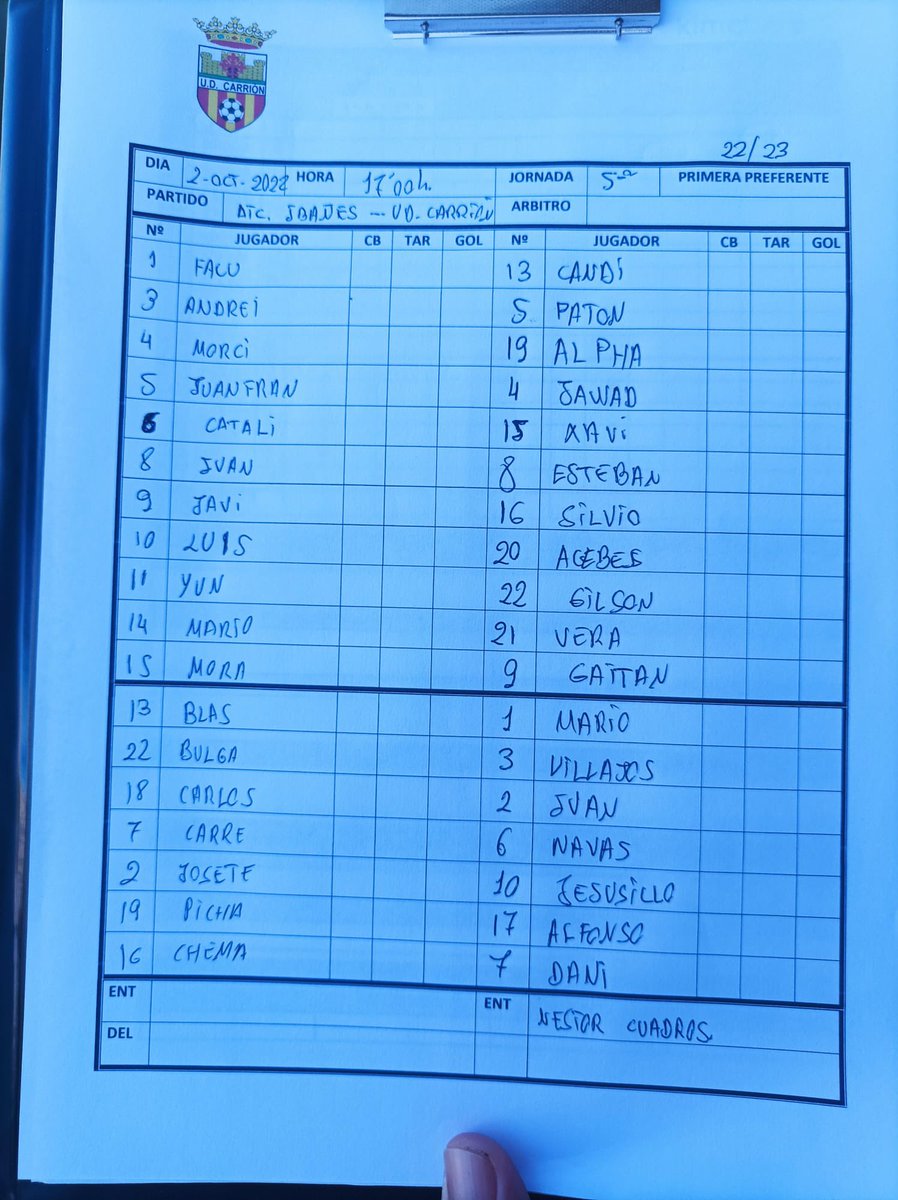 udcarrion's tweet photo. Alineación para el partido de hoy »ATL Ibáñes 🆚 UD Carrión https://t.co/9X8jzjpkFd
