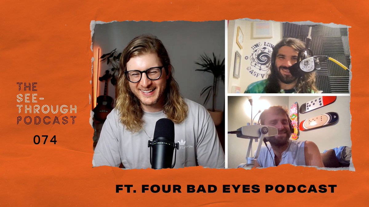 Episode 074 | Four Bad Eyes (<a href="/FourBadEyes/">Four Bad Eyes Podcast</a>) 

Listen + Watch: youtu.be/gjPuz_KPA1U

Dan, Anthony, and I cover the power of men's long hair, how they met, their plans for their podcast + content, their healthy relationship with social media, and more! #seethroughpod