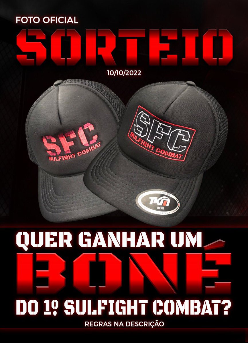 sulfightcombat's tweet photo. Quer ganhar um boné irado do SFC 1?
Vai no nosso Instagram e segue as regras https://t.co/RwMlFFTILI