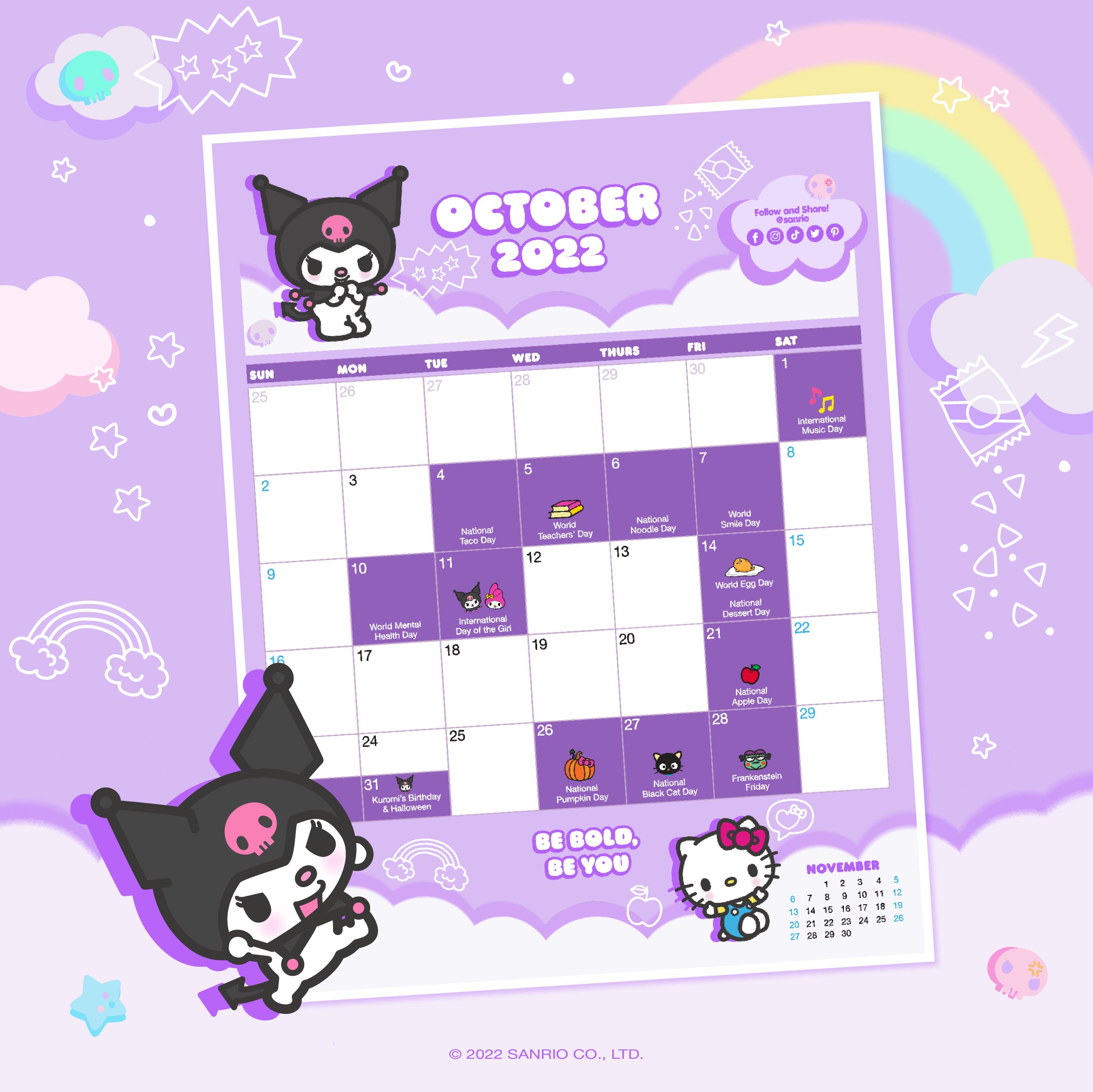 Sanrio on X: Kuromi is our Friend of the Month for October 💜 Here are  some fun facts about our cheeky (but charming) friend! #SanrioFOTM   / X