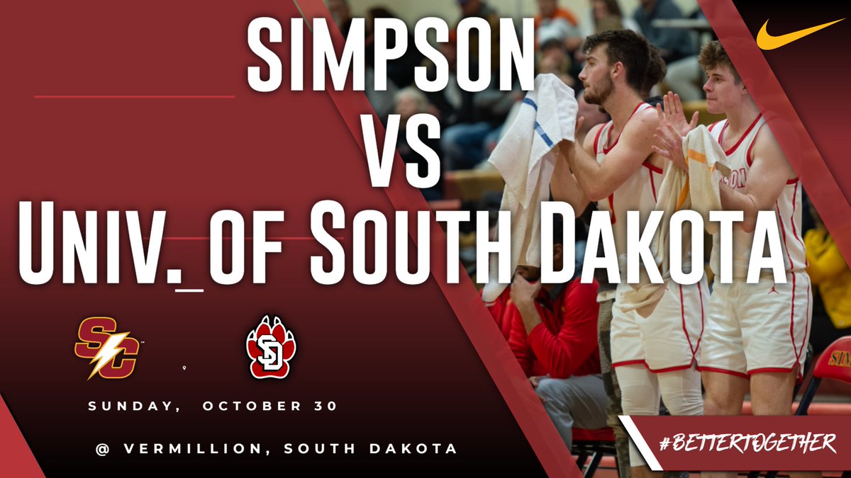 ANNNOUNCEMENT! Simpson Men's Basketball Team will open the season at D1 Univ. of South Dakota. We will play Summit league power in an exhibition game on Oct. 30.