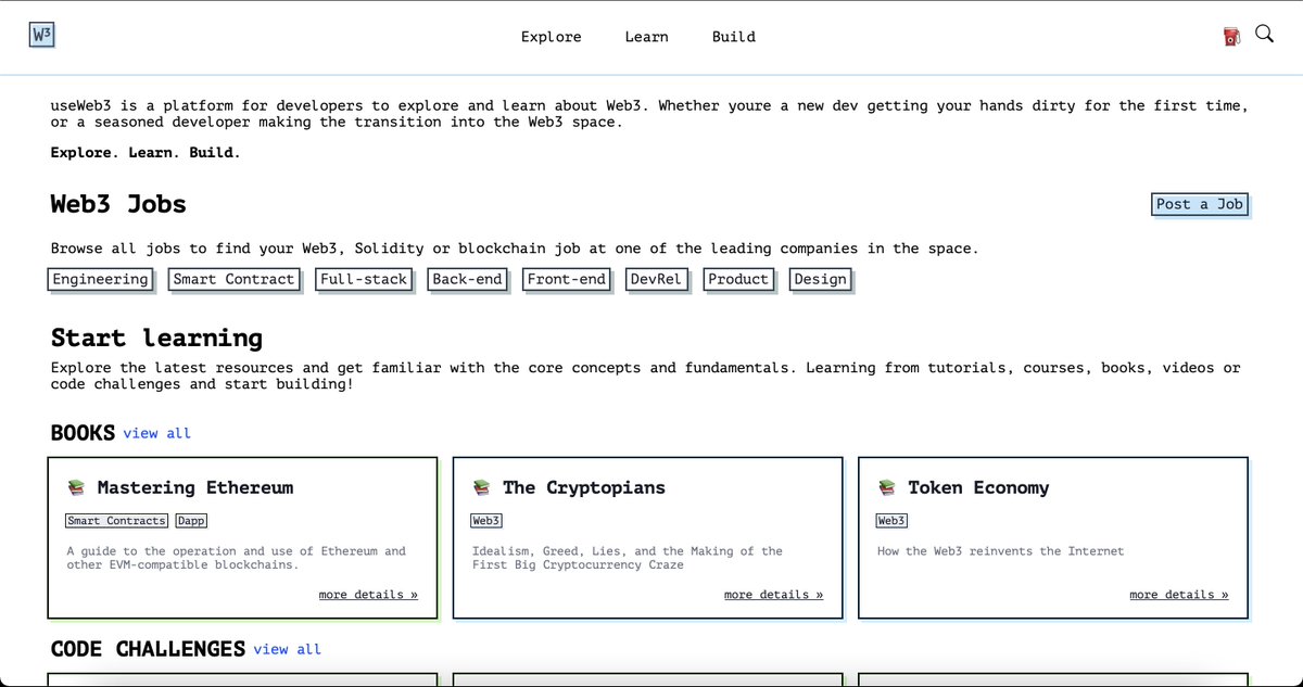 Prathkum's tweet photo. 8. useWeb3

useWeb3 is a platform for developers to explore and learn about Web3.

🔗 https://t.co/E3rS2QKDUl https://t.co/ZTNekH6kD6
