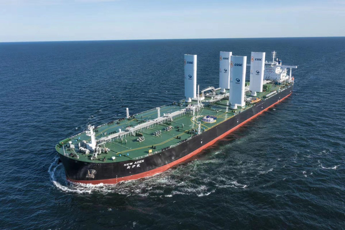 Nuestromar's tweet photo. First Wind-Assisted Supertanker Delivered in China: The world’s first partially sail-powered supertanker has been delivered in China. The M/V New Aden was delivered this month by Dalian Shipbuilding Industry to China… https://t.co/n412Lrram6 #Environment #sailpower #tankers https://t.co/fp1Vxq0QKO