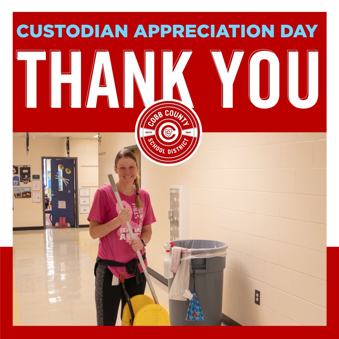 CobbSchools's tweet photo. It’s a big job, and there are amazing and kind people who do it. Our custodial workers are the unsung heroes of Cobb Schools. 

Thank you for keeping our buildings clean and running efficiently and giving Cobb students the best environment for learning! https://t.co/PHXX2ny0Hl