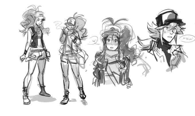 Compilation of some Hilda (and N) doodles in a possible gamer/modern AU post BW2 events. Hilda using gamer language is something I didn't know I needed 