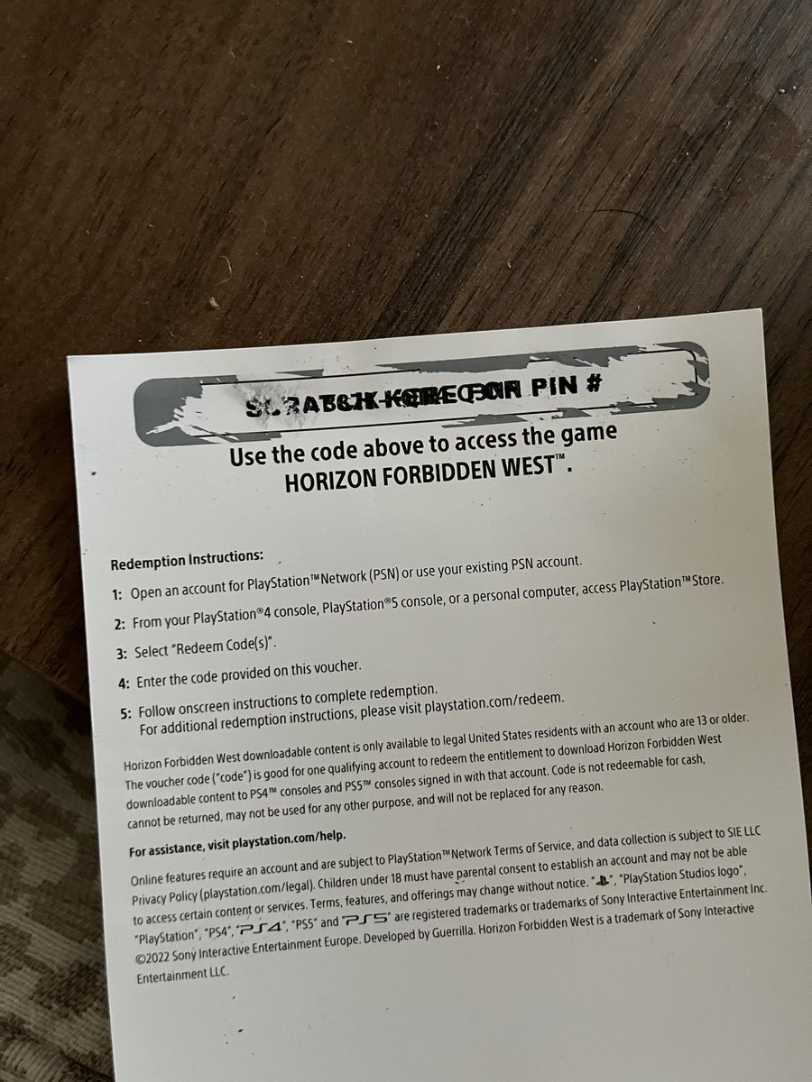 AshleyColford's tweet photo. @Sony - can you issue me a new code? This came with my PS5 and it’s unreadable. https://t.co/HRAfbvZ0p4