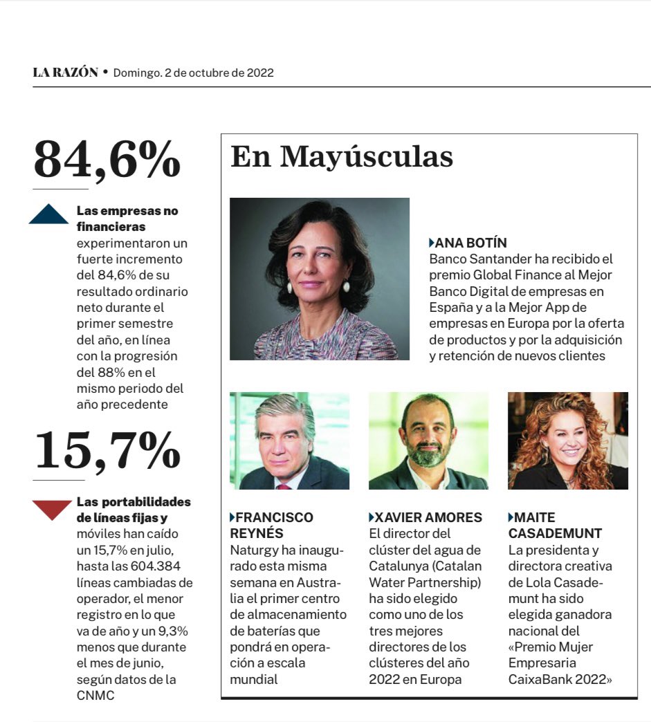 xamores's tweet photo. “En Mayúsculas” Un no s’espera aparèixer a un diari entre la presidenta del Banco Santander i el CEO de Naturgy…😬 https://t.co/wu5uj7vhRI