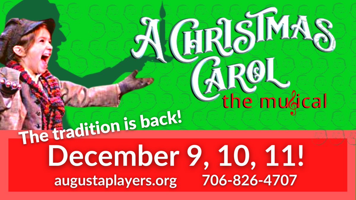 ScottSeidl's tweet photo. The Tradition is Back!
Be A Part Of It!
A CHRISTMAS CAROL
presented by The Augusta Players
Dec 9, 10, 11
In honor of Debi Ballas
Grab your seats today! https://t.co/lLY2TS65eT
OR call 706-826-4707
Supported by Greater Augusta Arts Council and the National Endowment for the Arts https://t.co/JvgmirztPq