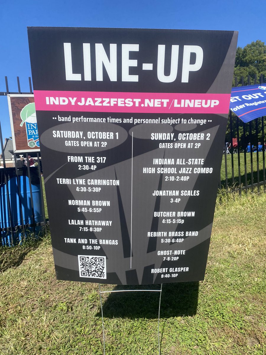 Here's the lineup for @indyjazzfest today! Another great day at Garfield Park is on the way! See ya there. #IndyJazzFest22