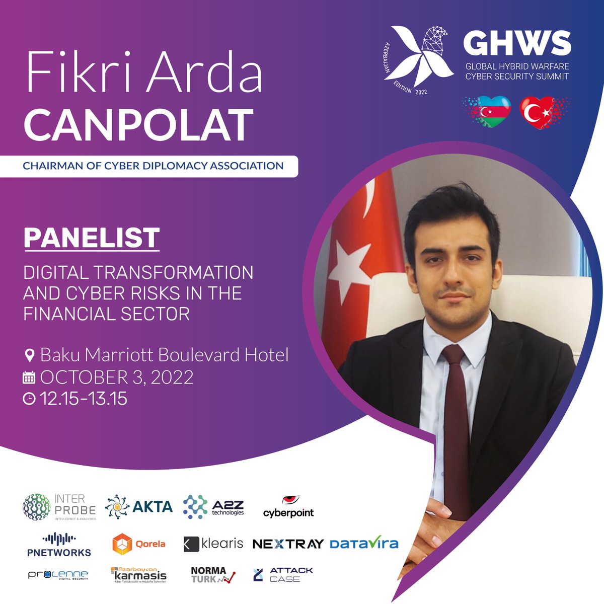 GHW_Summit's tweet photo. Fikri Arda Canpolat, Chairman of Cyber Diplomacy Association will be panelist “Digital Transformation And Cyber Risks in The Financial Sector” panel.

📍Marriott Boulevard Hotel

📆 October 3, 2022

🕔 12.15 - 13.15

🌐 To review 👉🏻https://t.co/Oyx85xAEEX

#GHWS2022 https://t.co/AP9fXzgjdB