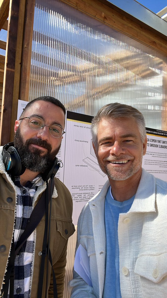 In front of the tiny home @cityofcambridge City Hall with <a href="/ChaaraniJames/">James Chaarani</a> from #cbc.  Seeing great interest from the public. Nice work <a href="/UWaterloo/">University of Waterloo</a> Architecture students!