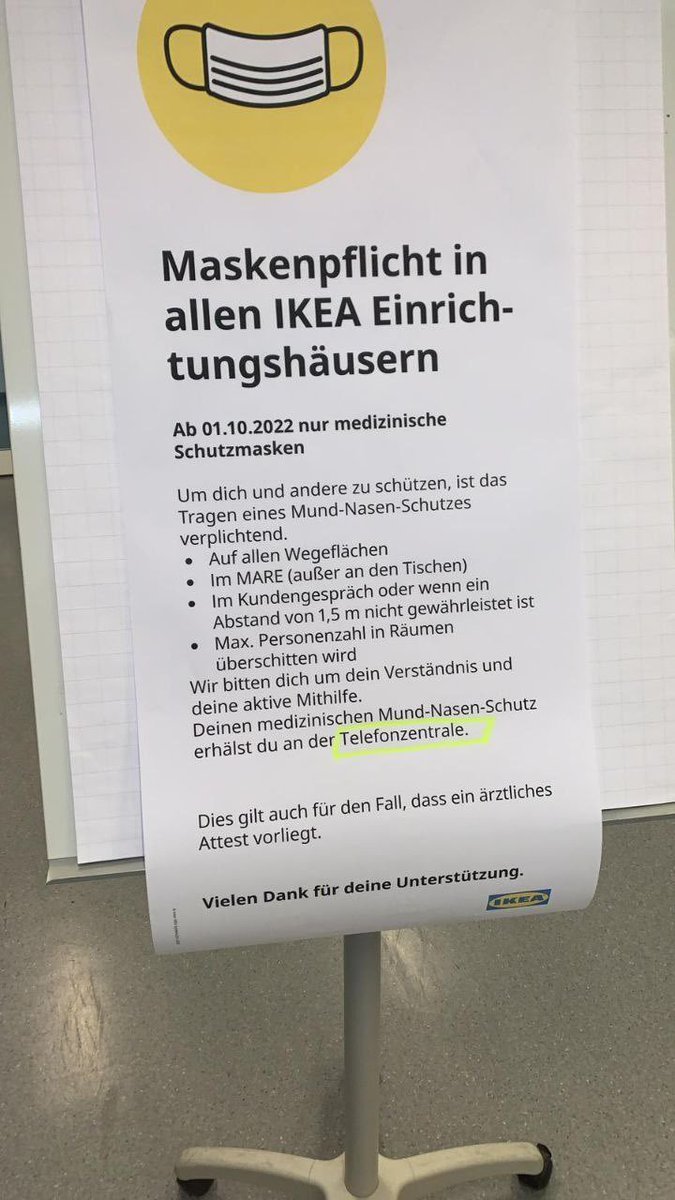 Falls das echt ist, sage ich mal vielen Dank an #Ikea. Endlich mal eine Firma mit Verstand. Da geht man doch gleich viel lieber (bzw. überhaupt) einkaufen, was man sich ansonsten wegen der Aerosole der covidiotischen Mitmenschen verkneift.

#IchHabeMitgemacht
