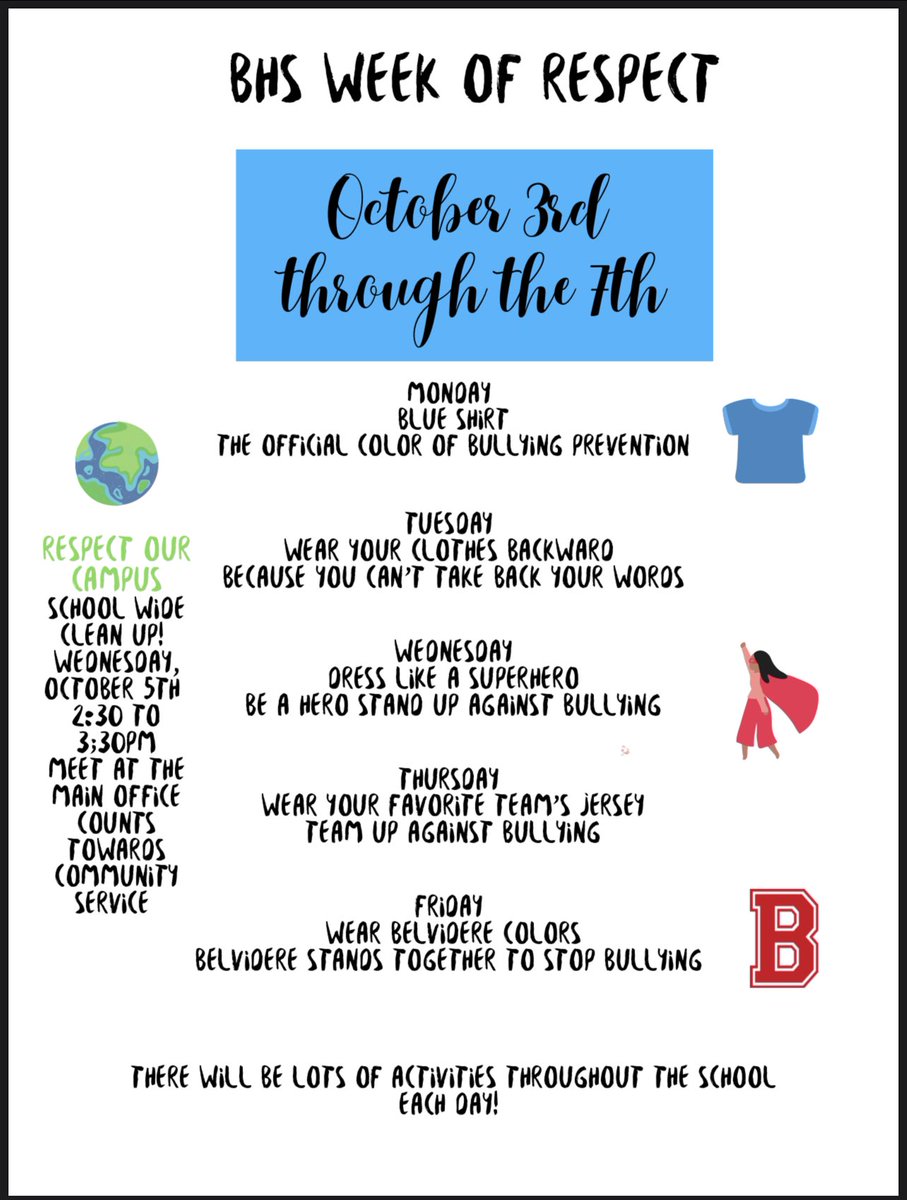 DrJMcKinney_BES's tweet photo. BHS…Don’t forget about the Week of Respect theme days this week! @bartowbsd @BelvidereSD https://t.co/zMgIllfkw7