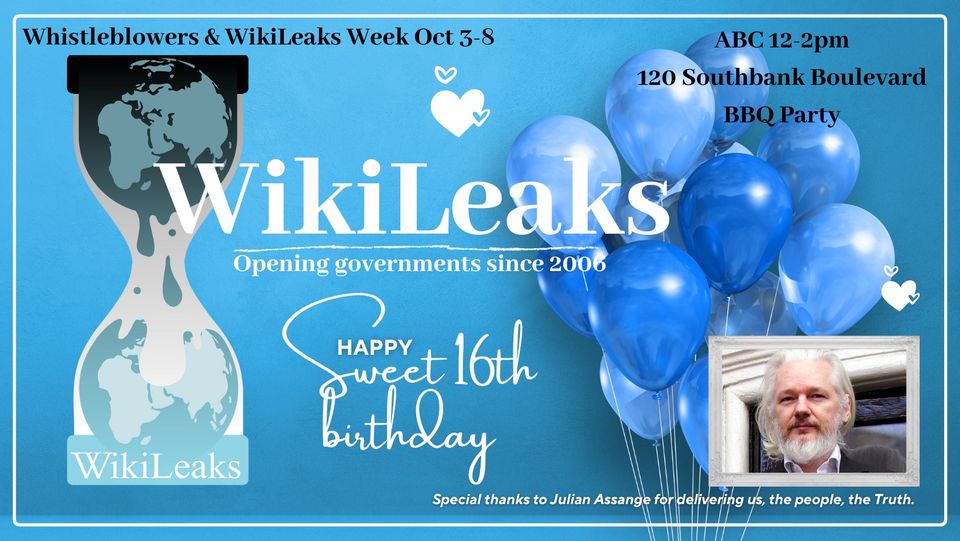 BelgraveRaine's tweet photo. Heading to @abcmelbourne today for a birthday bbq and cake for WikiLeaks. All welcome!
We thank Julian Assange for building this platform that keeps our whistleblowers safe and us informed.
16 years of truth telling should be rewarded.
#SOS
#FreeAssangeNOW
#DefendWikiLeaks https://t.co/x1SBSB3et4