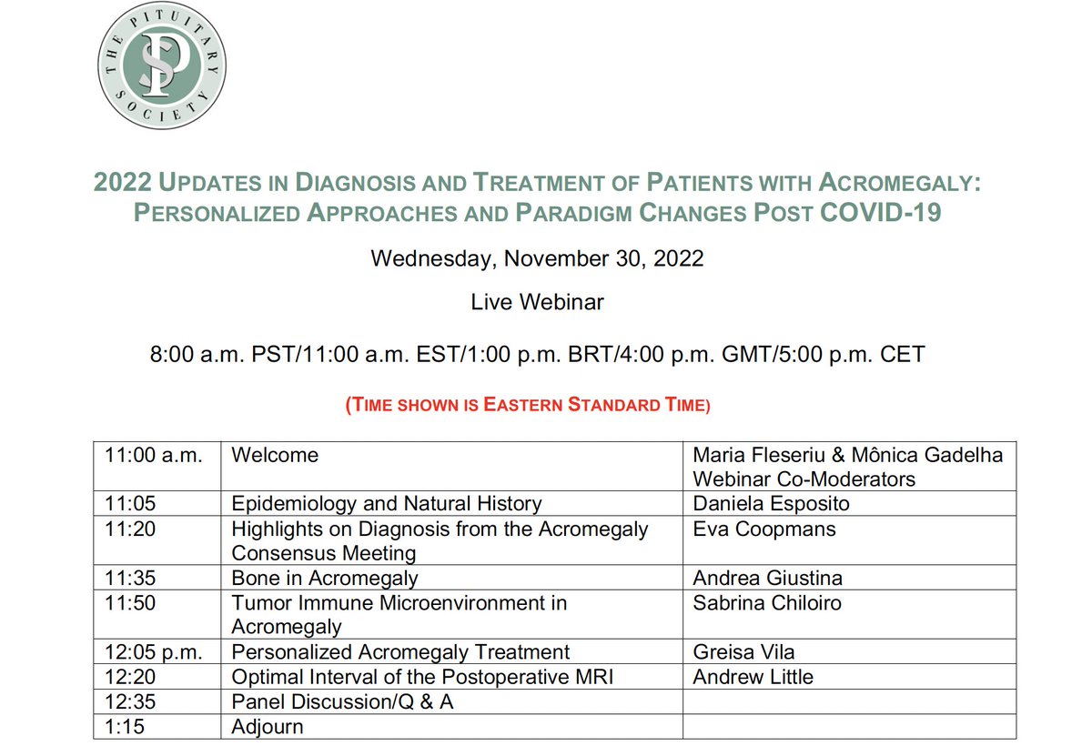 Pituitary Society (@pituitarysoc) on Twitter photo New #Pituitary Society #Acromegaly Webinar November 30th, join us for updates & interactive panel discussions, Q&A, FREE registration <a href="/giustina_andrea/">Andrea Giustina</a> <a href="/MariaFleseriu/">Dr. Maria Fleseriu</a> <a href="/CoopmansEva/">Eva Coopmans</a> <a href="/gadelha_monica/">Monica Gadelha</a> @Daniela18651513 & few not on twitter yet
us06web.zoom.us/webinar/regist…
<a href="/MelmedShlomo/">Dr. Shlomo Melmed</a> New #Pituitary Society #Acromegaly Webinar November 30th, join us for updates & interactive panel discussions, Q&A, FREE registration <a href="/giustina_andrea/">Andrea Giustina</a> <a href="/MariaFleseriu/">Dr. Maria Fleseriu</a> <a href="/CoopmansEva/">Eva Coopmans</a> <a href="/gadelha_monica/">Monica Gadelha</a> @Daniela18651513 & few not on twitter yet
us06web.zoom.us/webinar/regist…
<a href="/MelmedShlomo/">Dr. Shlomo Melmed</a>