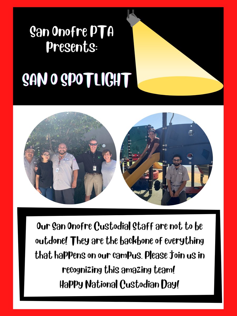 SanOnofreSchool's tweet photo. Today is National Custodian Day!! Please join us as we recognize and celebrate the amazing team that works behind the scenes! We couldn't run without them! ❤️🖤❤️ #SanOPantherPride #fuesd https://t.co/lvFT780f1m