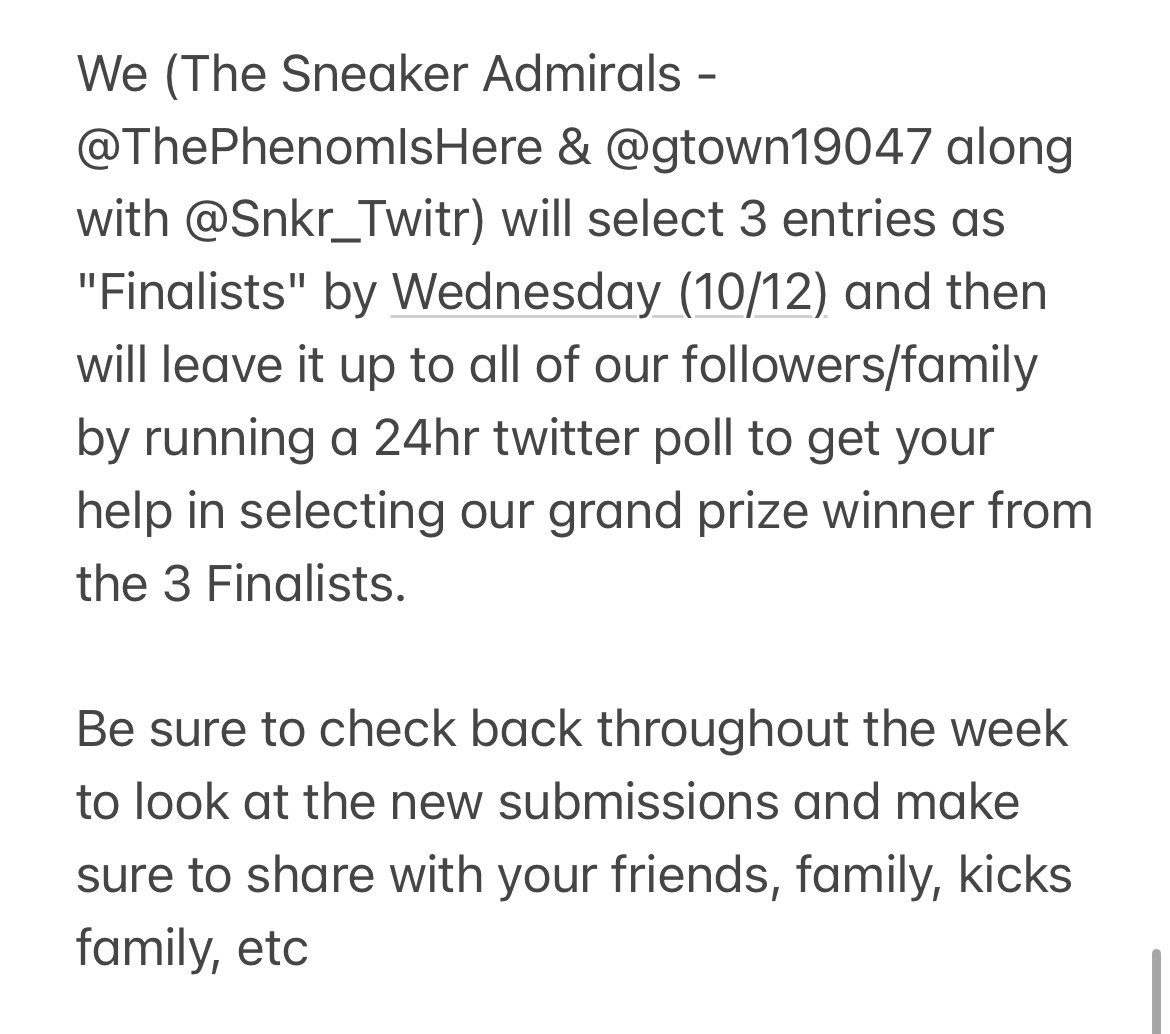 🚨 CONTEST TIME 🚨

Brought to you by the @sneakeradmirals &amp; <a href="/snkr_twitr/">SNKR_TWITR</a>

We are teaming up to giveaway a  $1000 cash prize to 1 lucky winner!

Please read and follow the directions in the below information to enter this contest. 

RT this contest tweet as part of entry process.