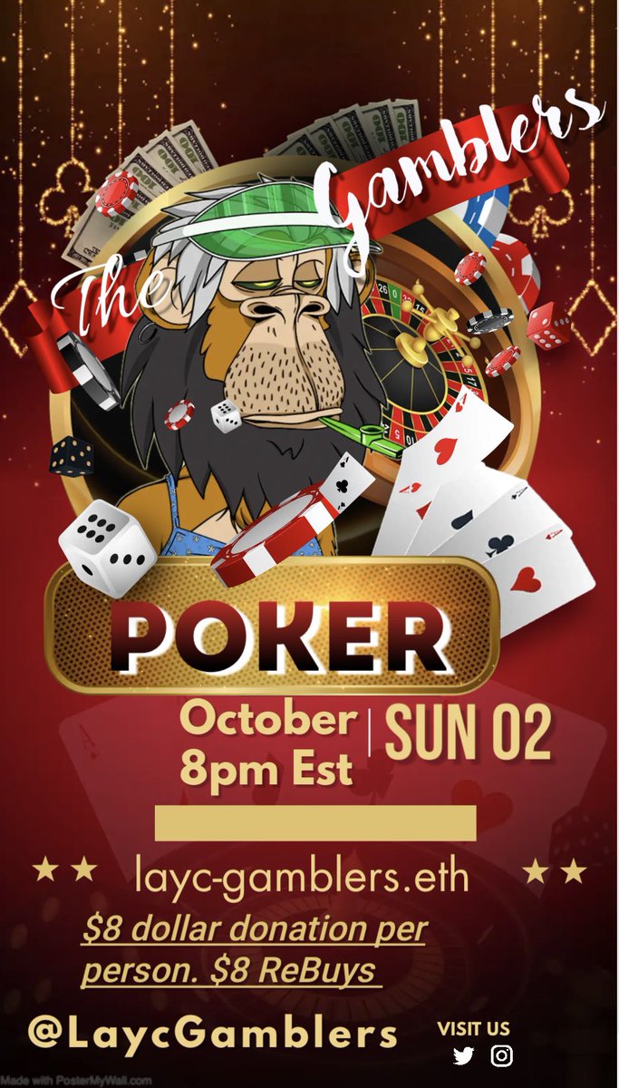 lazy-gamblers.eth please send your donations early .
And possibly your reBUYs #LAYC 0xD4aDd8Fe9d4A9C2097D3e01D7b045906E1C264e2  #LAYCGs #LFGAMBLE #LIVEPOKER #poker #POKER #LFGAMBLE #ProudtoDeath