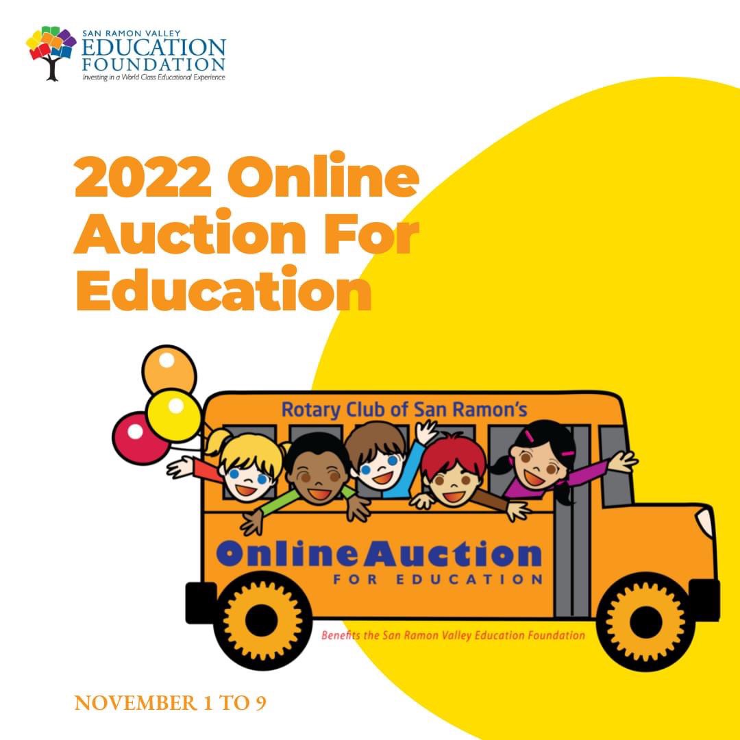 SRVEForg's tweet photo. The Online Auction for Education is coming November 1-9, 2022.
The San Ramon Rotary Club is currently accepting auction item donations. Thank you in advance for your support!
➡️ https://t.co/IwV28Jtb8R
#onlineauction #auctionforeducation #donate #bid #SRVEF #SRVEFAuction
@SRVUSD1 https://t.co/Z6uk7EMxaH