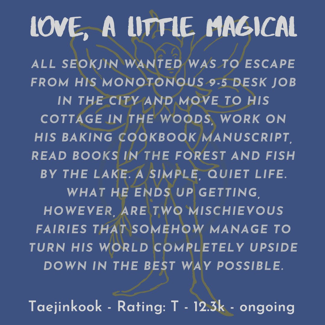 Love, a little magical

🧚‍♂️Seokjin/Taehyung/Jungkook
🧚‍♂️Human Jin, Fairy Tae, Fairy JK
🧚‍♂️Urban fantasy, Cottagecore
🧚‍♂️Strangers to lovers, Enemies to lovers

🌟Partnership with artist <a href="/sprite_manmi/">Manmi 💜 🎨🖌️ - Saw Pied Piper in 2026</a>

🌟Written for 
<a href="/wintermoon_fest/">Wintermoon Fest</a>
🌟Beta'd by <a href="/estlejoon/">C’est la égérie 💜 ¹⁰ (semi-IA)</a>

📖 archiveofourown.org/works/35455762…