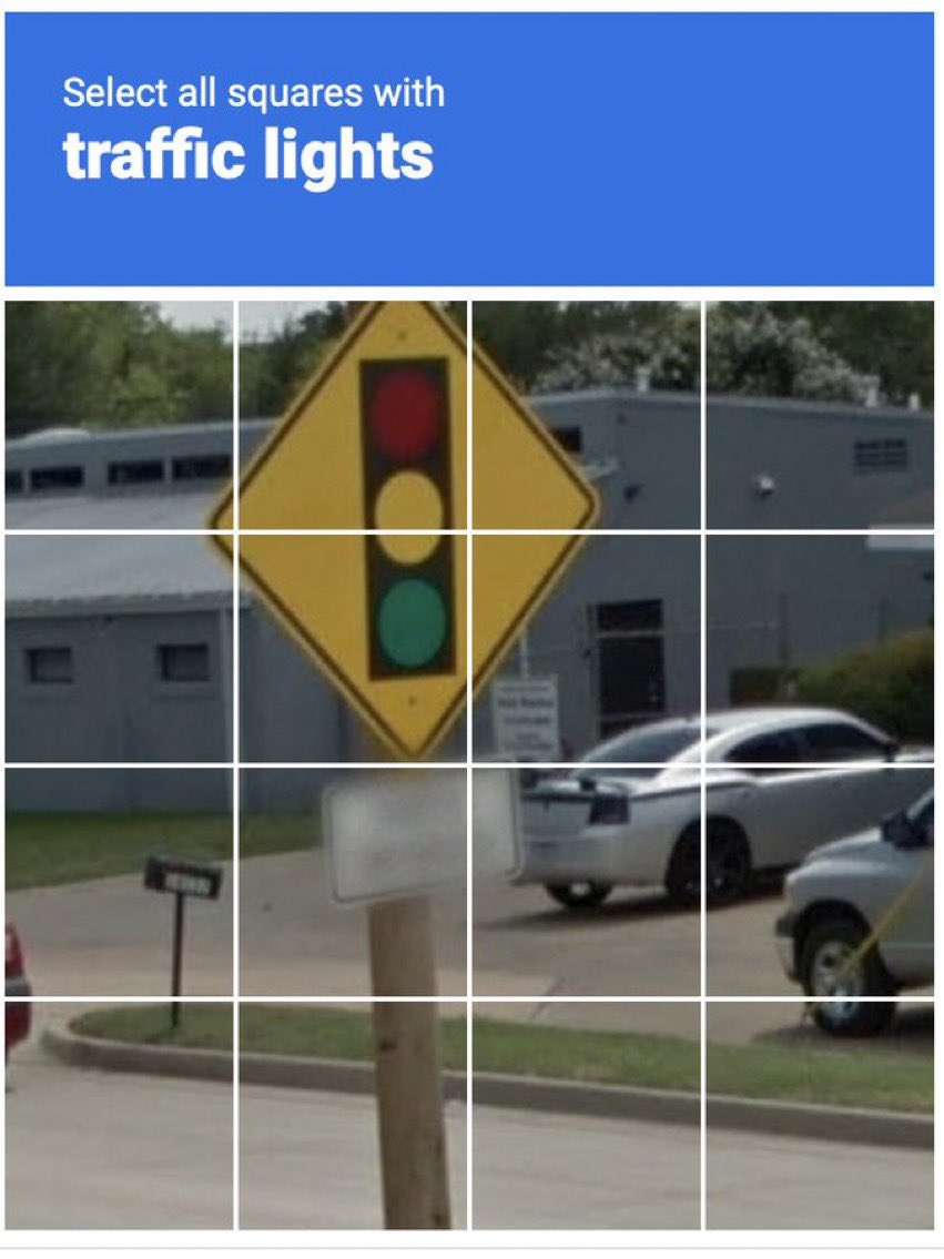ThatsMauvelous's tweet image. the machine refused to recognize my humanity until i professed to believe that a sign painted to look like a traffic light is indeed a traffic light.