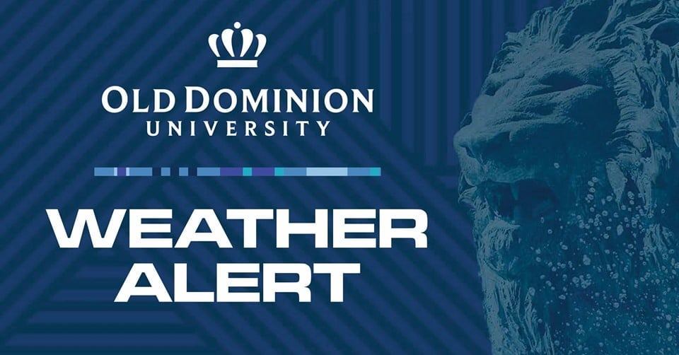 ODU's tweet photo. 🚨ODU Weather Alert🚨: Due to forecasted major tidal flooding, Old Dominion University will close at noon on Monday, Oct. 3. Members of the Monarch community are encouraged to have multiple ways of receiving weather alerts during the storm. For additional information about ⬇️ https://t.co/8dPw4QrA2O