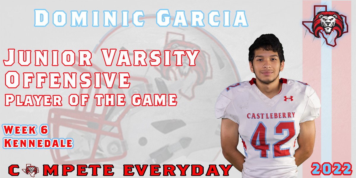 Jrsilva2Juan's tweet photo. Congratulations to our Week 6
JV Offensive Player of the Game.  
Dominic Garcia @mpgar03 

#CISDAthletics #CastleberryISD #CHS_lions #LionPride #CHSFamily #CompeteEveryday https://t.co/TAJXFHYAEF