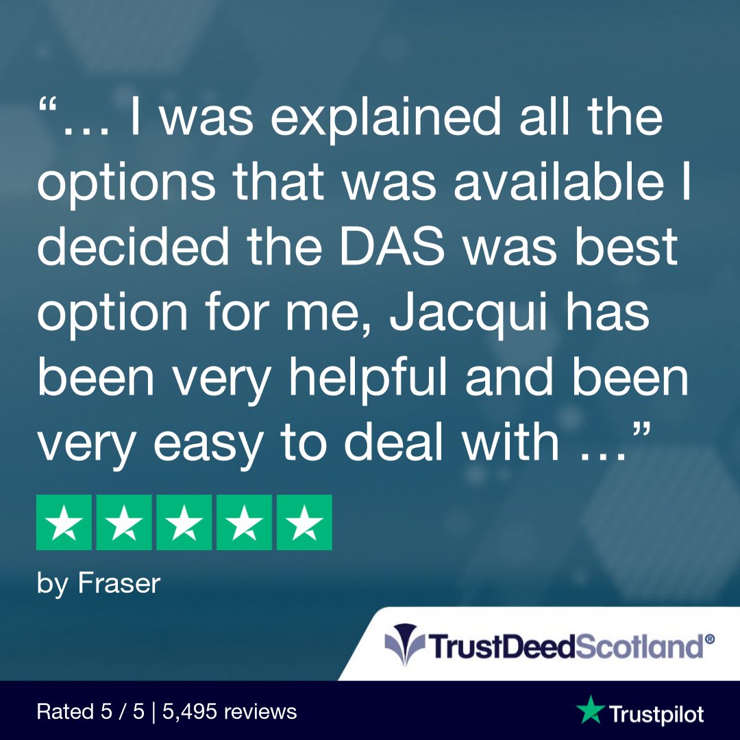 TrustDeedScotl's tweet photo. 🆕Trust Deed Scotland® @Trustpilot review.
★★★★★ by Fraser.
Get started:
➡️ https://t.co/BlktQg4yhM
Read more reviews:
➡️ https://t.co/ftpYfsjxOd
📞 0141 221 0999
#realmoneystories #debtfreestories #lifeafterdebt #debtarrangementscheme #das #debtpaymentprogramme