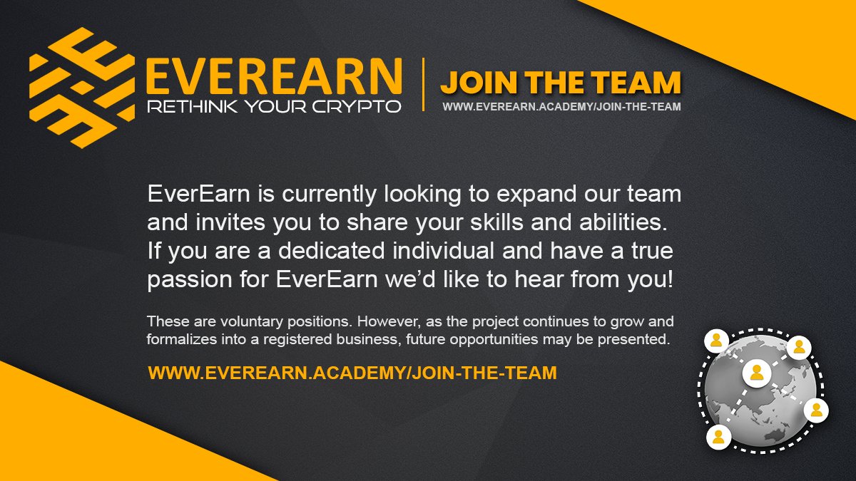 Let us know if you are interested in joining #EverEarn's team! For details about our open positions, please visit everearn.academy/join-the-team. #crypto #cryptocurrency #blockchain #trading #cryptocurrencies #investing #nft #BUSD #BSC #100x #1000xgem #BSCGems
